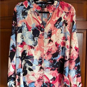 Jones New York Floral Button-Front Blouse in Pink, Blue & Black